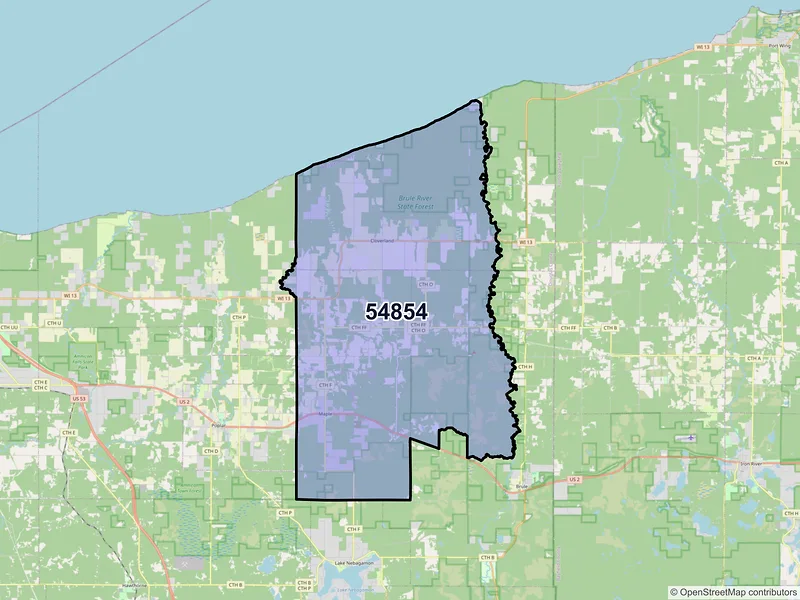Map of ZIP Code 54854 — Maple, WI