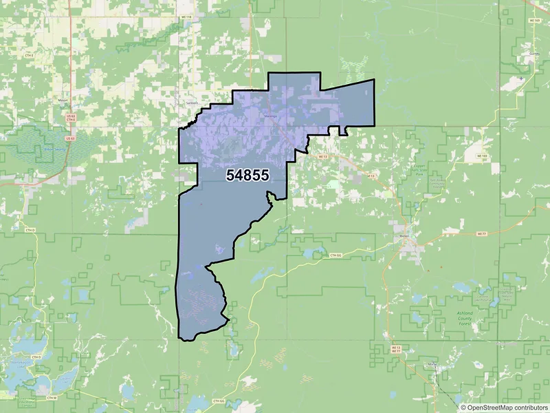 Map of ZIP Code 54855 — Marengo, WI