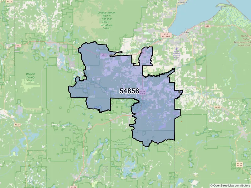 Map of ZIP Code 54856 — Mason, WI