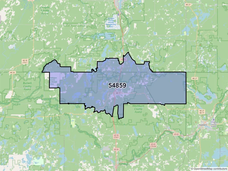 Map of Minong, Wisconsin and ZIP codes