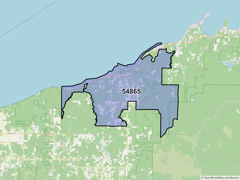 Map of ZIP Code 54865 — Port Wing, WI