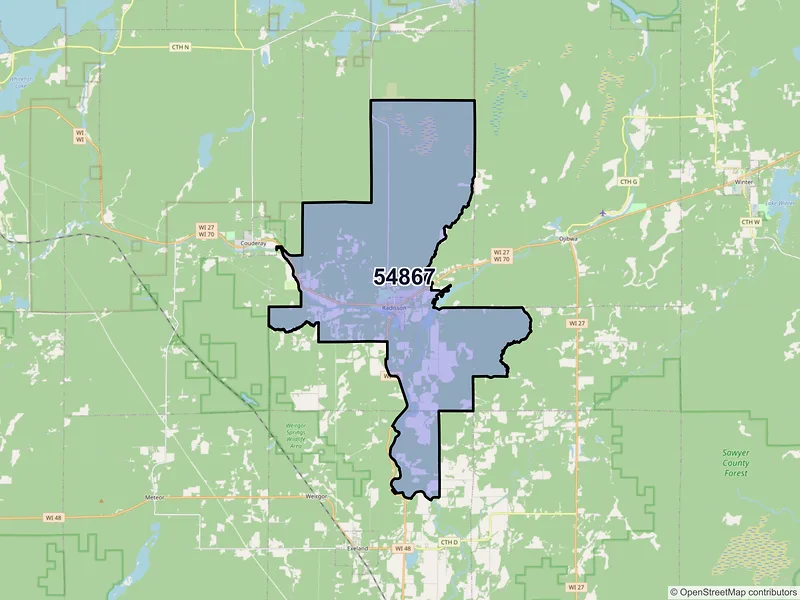 Map of ZIP Code 54867 — Radisson, WI