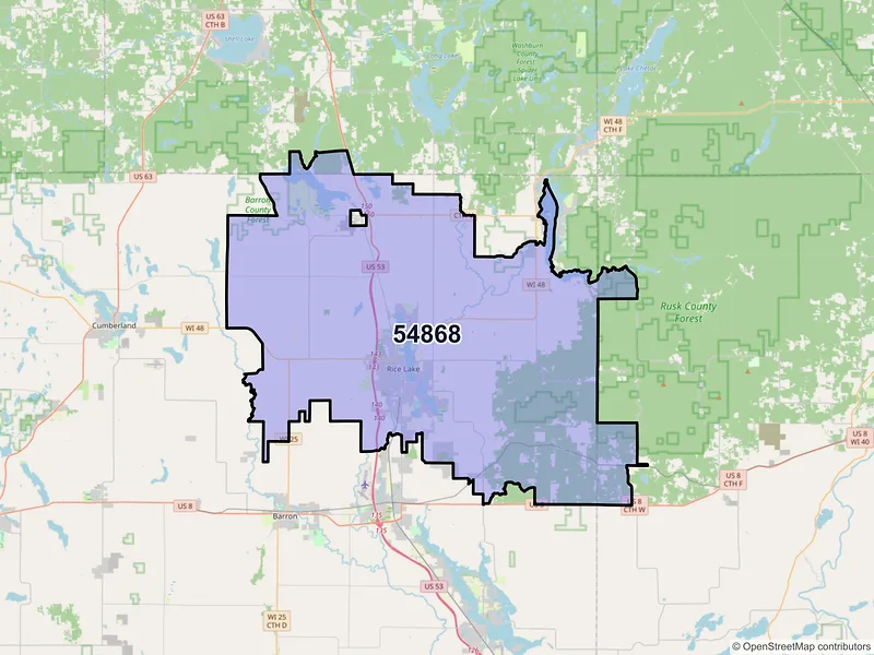 Map of ZIP Code 54868 — Rice Lake, WI
