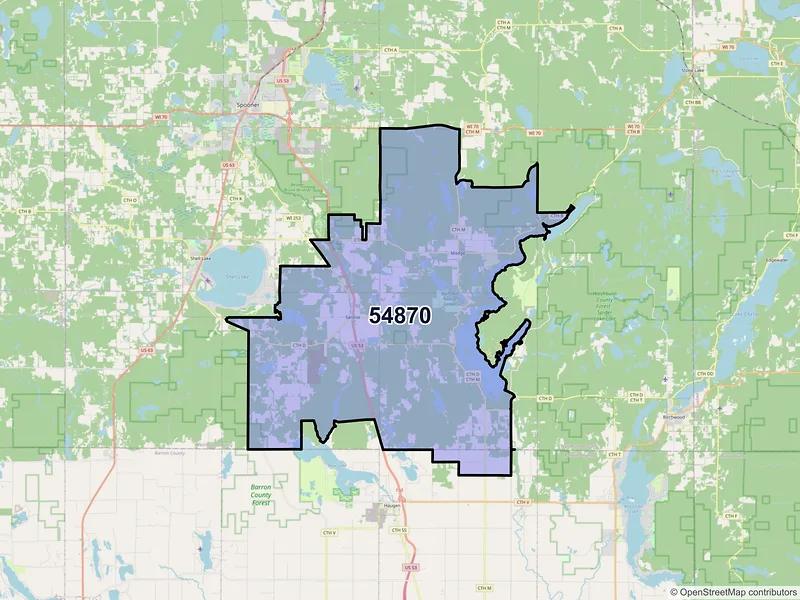 Map of Sarona, Wisconsin and ZIP codes