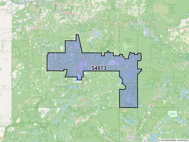 Map of ZIP Code 54873 — Solon Springs, WI