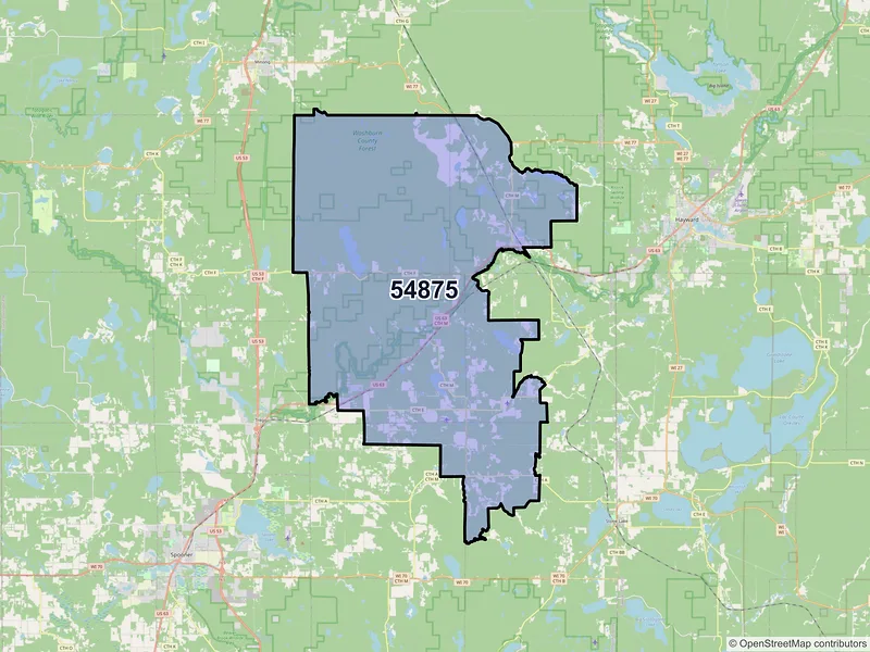 Map of ZIP Code 54875 — Springbrook, WI