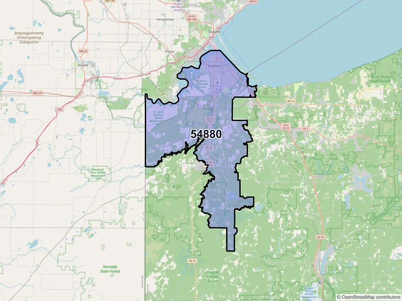 Map of ZIP Code 54880 — Superior, WI