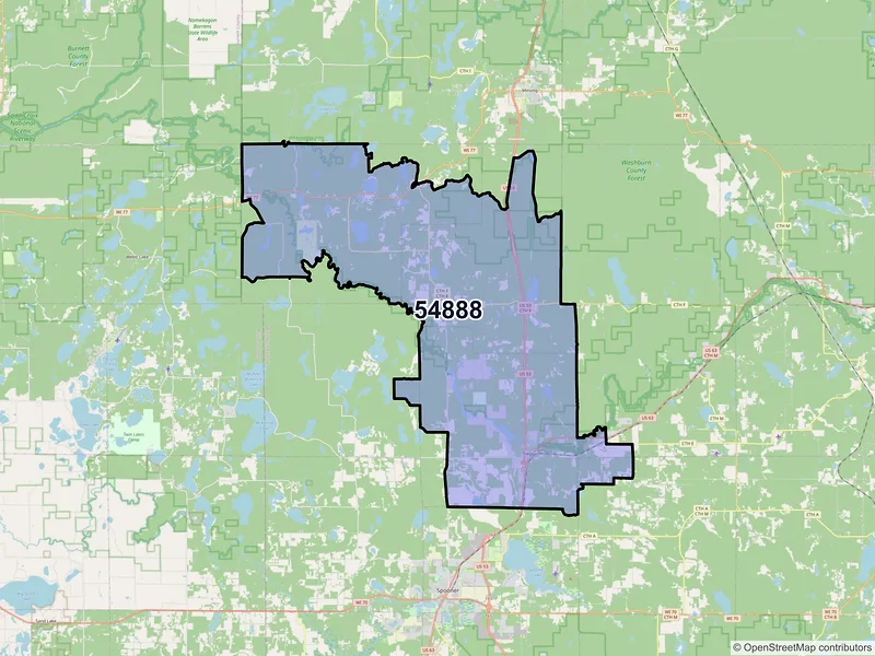 Map of ZIP Code 54888 — Trego, WI