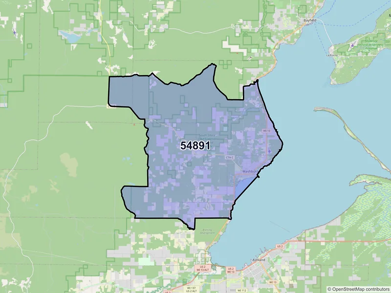 Map of Washburn, Wisconsin and ZIP codes