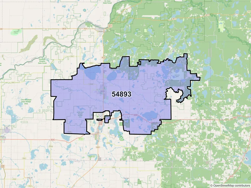 Map of ZIP Code 54893 — Webster, WI