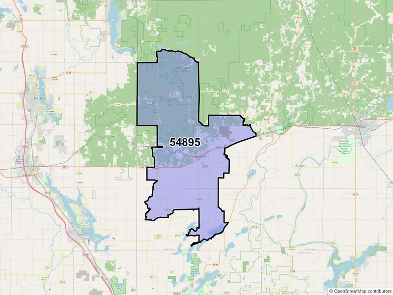 Map of ZIP Code 54895 — Weyerhaeuser, WI