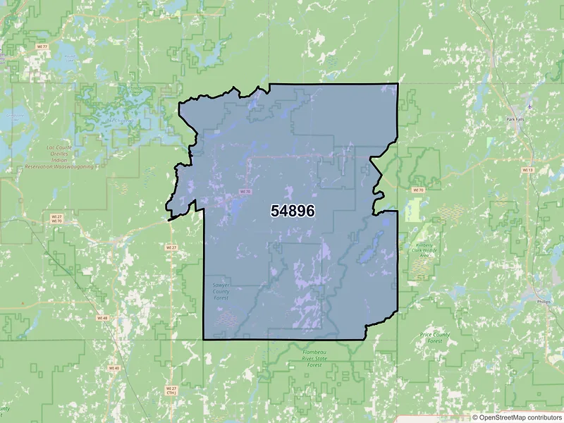 Map of ZIP Code 54896 — Winter, WI