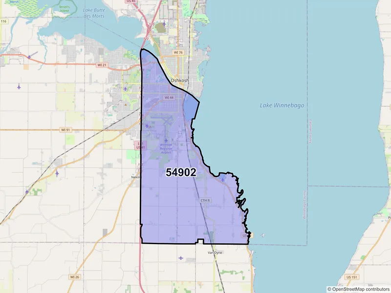 Map of ZIP Code 54902 — Oshkosh, WI