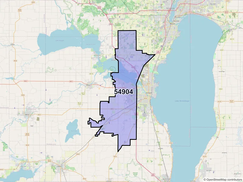 Map of ZIP Code 54904 — Oshkosh, WI