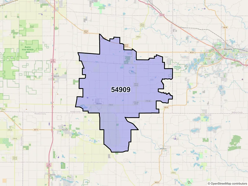 Map of Almond, Wisconsin and ZIP codes