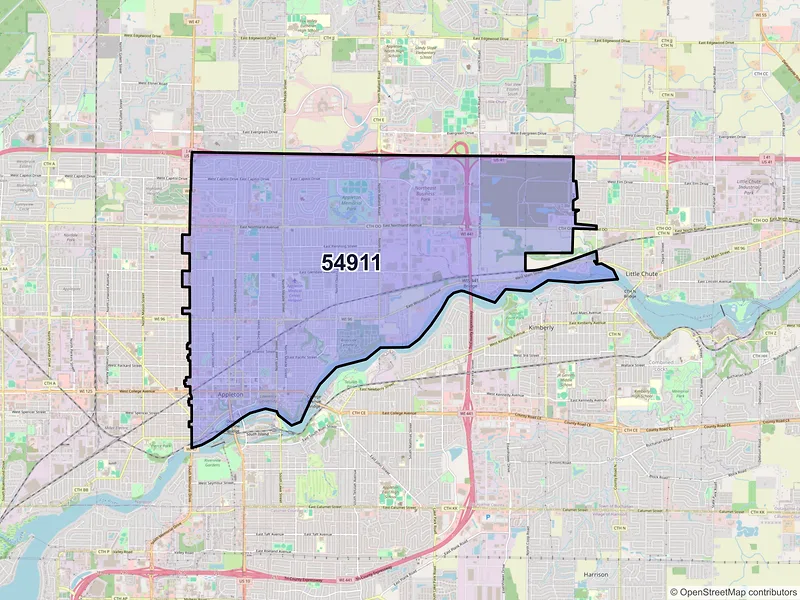 Map of ZIP Code 54911 — Appleton, WI