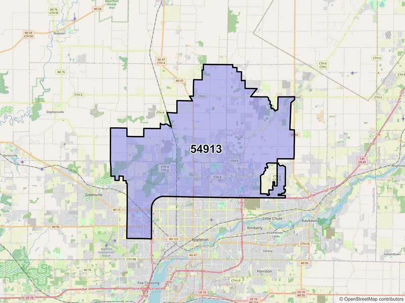 Map of ZIP Code 54913 — Appleton, WI