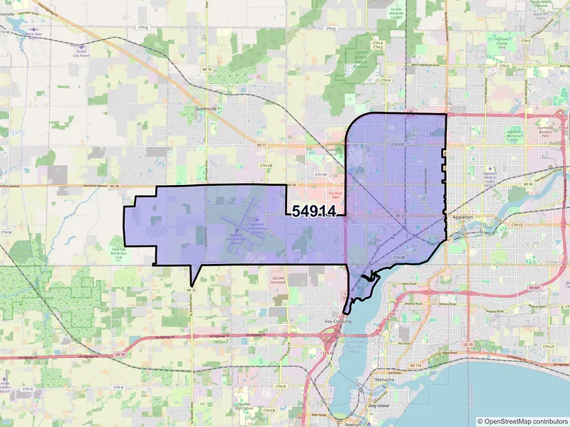 Map of ZIP Code 54914 — Appleton, WI