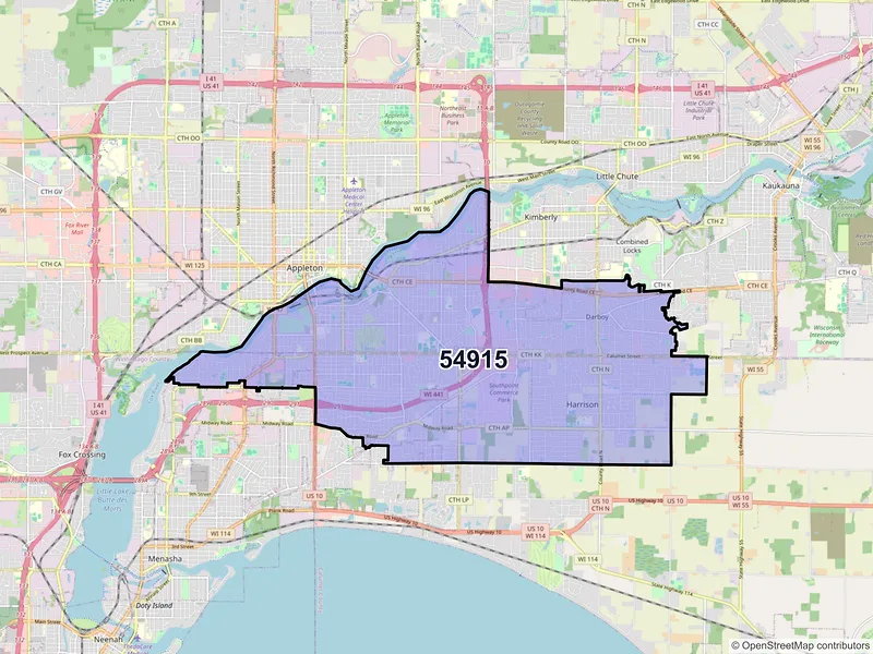 Map of ZIP Code 54915 — Appleton, WI