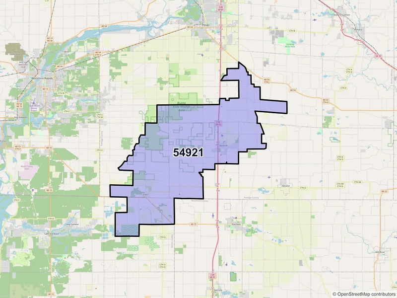 Map of ZIP Code 54921 — Bancroft, WI