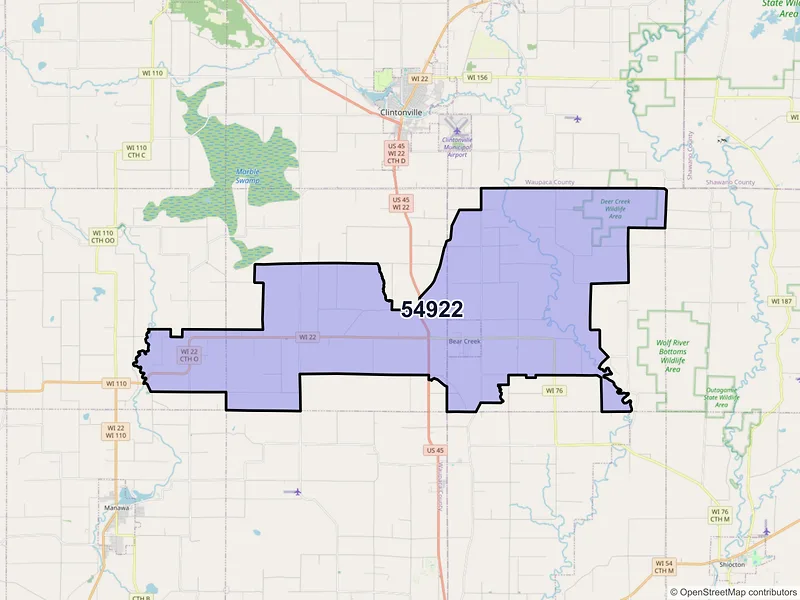 Map of ZIP Code 54922 — Bear Creek, WI