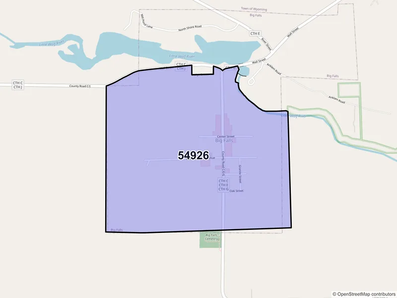 Map of Big Falls, Wisconsin and ZIP codes