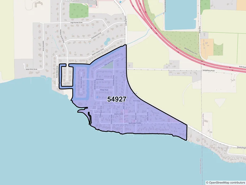 Map of Butte Des Morts, Wisconsin and ZIP codes