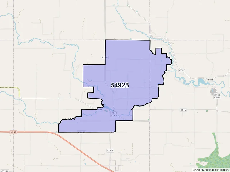 Map of Caroline, Wisconsin and ZIP codes