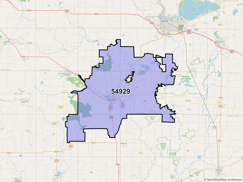 Map of ZIP Code 54929 — Clintonville, WI