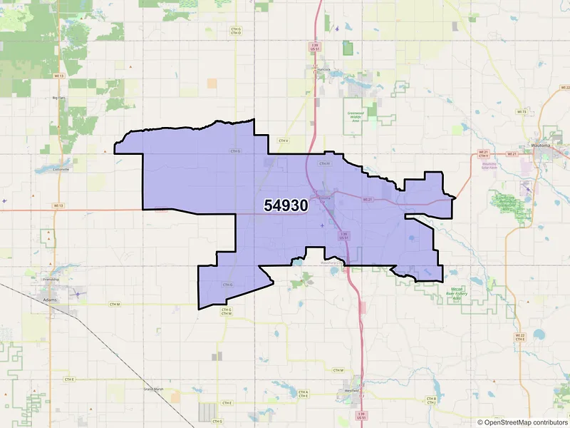 Map of ZIP Code 54930 — Coloma, WI