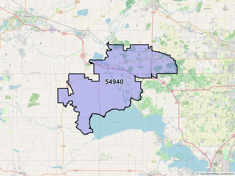 Map of ZIP Code 54940 — Fremont, WI