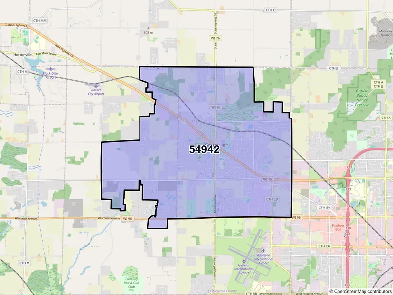 Map of ZIP Code 54942 — Greenville, WI