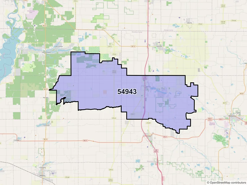 Map of ZIP Code 54943 — Hancock, WI