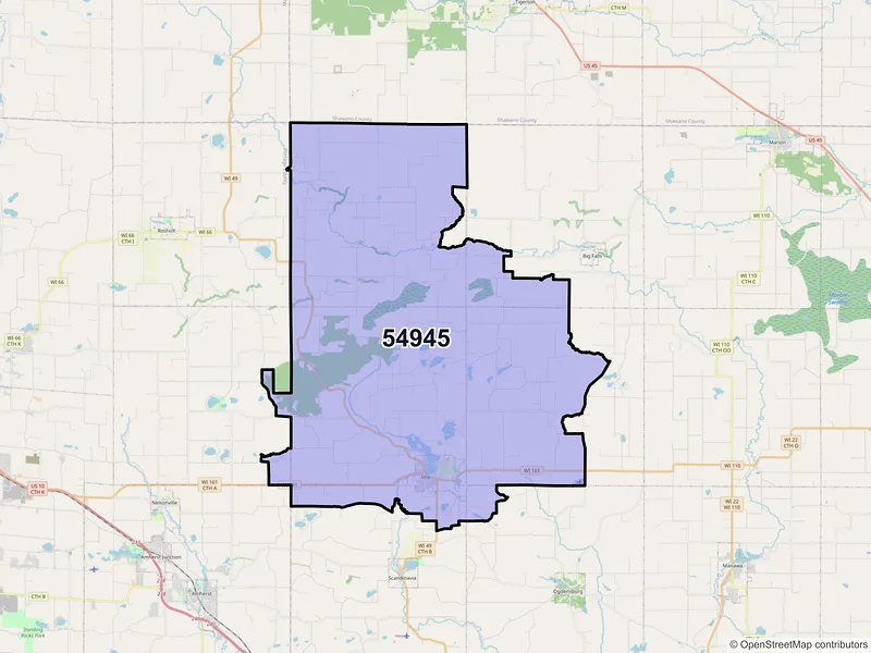 Map of ZIP Code 54945 — Iola, WI