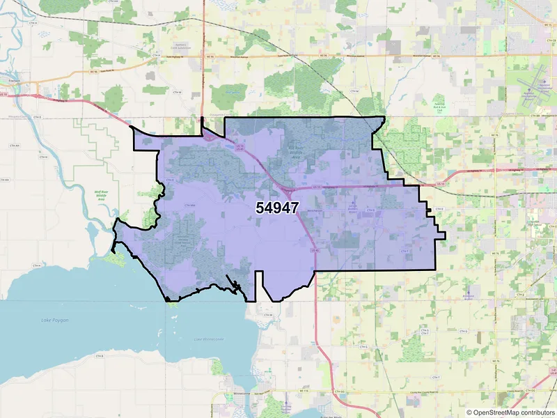 Map of ZIP Code 54947 — Larsen, WI