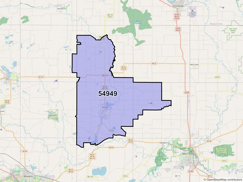 Map of ZIP Code 54949 — Manawa, WI