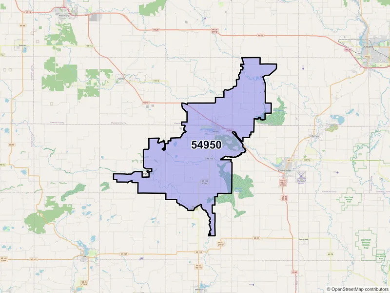 Map of ZIP Code 54950 — Marion, WI