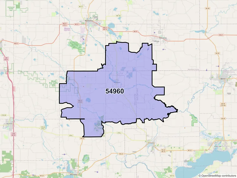 Map of Neshkoro, Wisconsin and ZIP codes