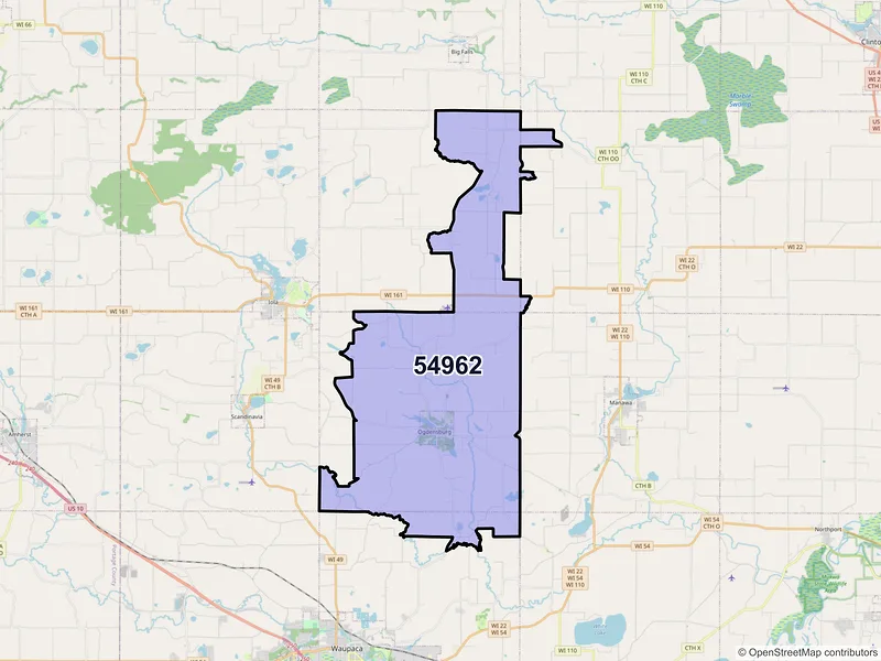 Map of ZIP Code 54962 — Ogdensburg, WI