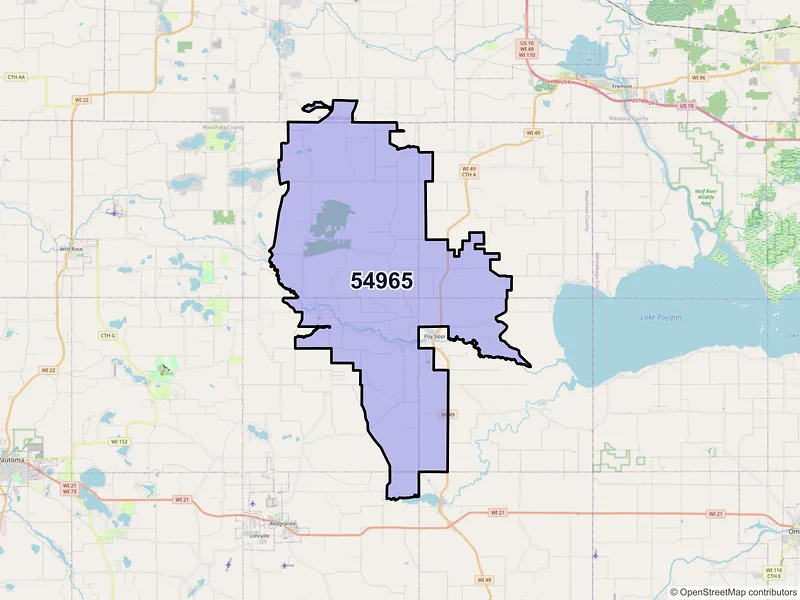 Map of Pine River, Wisconsin and ZIP codes