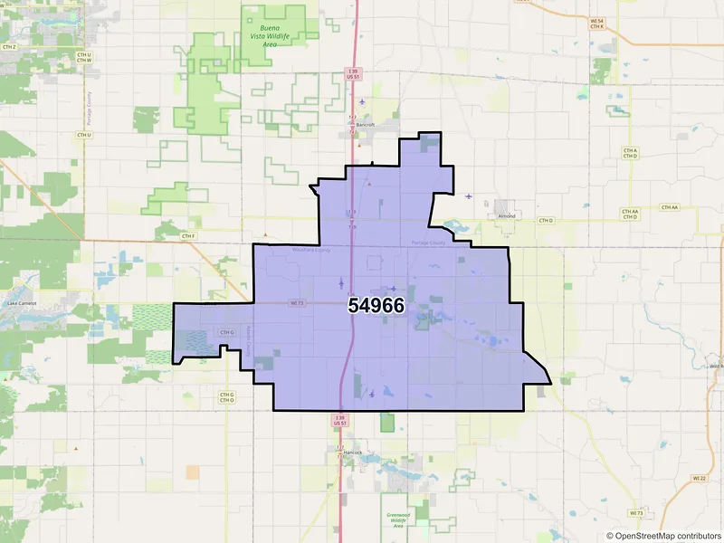 Map of ZIP Code 54966 — Plainfield, WI