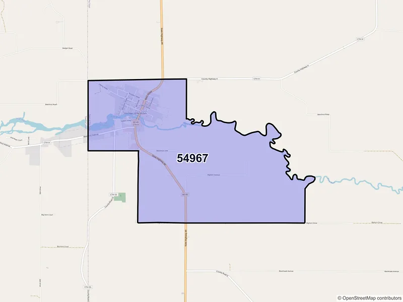 Map of ZIP Code 54967 — Poy Sippi, WI