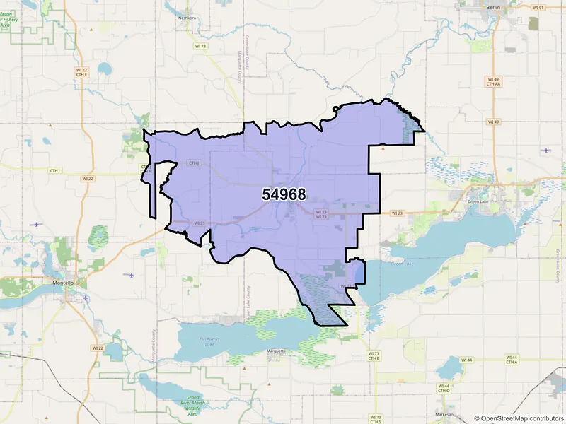 Map of ZIP Code 54968 — Princeton, WI