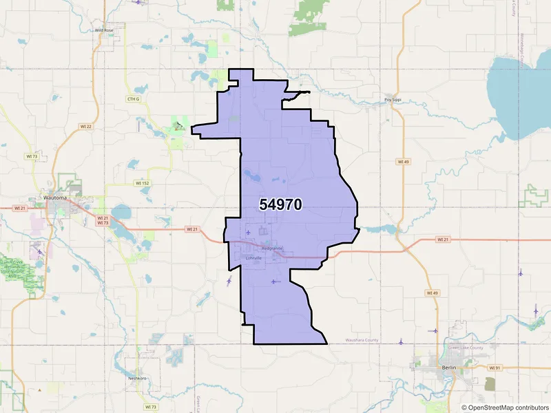 Map of ZIP Code 54970 — Redgranite, WI