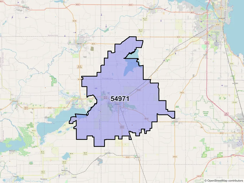 Map of ZIP Code 54971 — Ripon, WI
