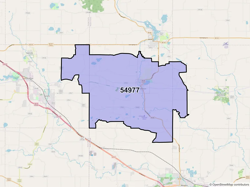 Map of ZIP Code 54977 — Scandinavia, WI