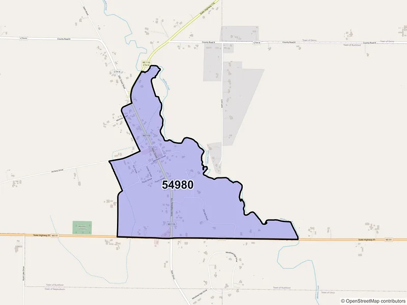 Map of Waukau, Wisconsin and ZIP codes