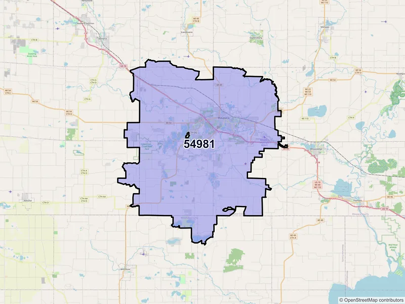 Map of ZIP Code 54981 — Waupaca, WI