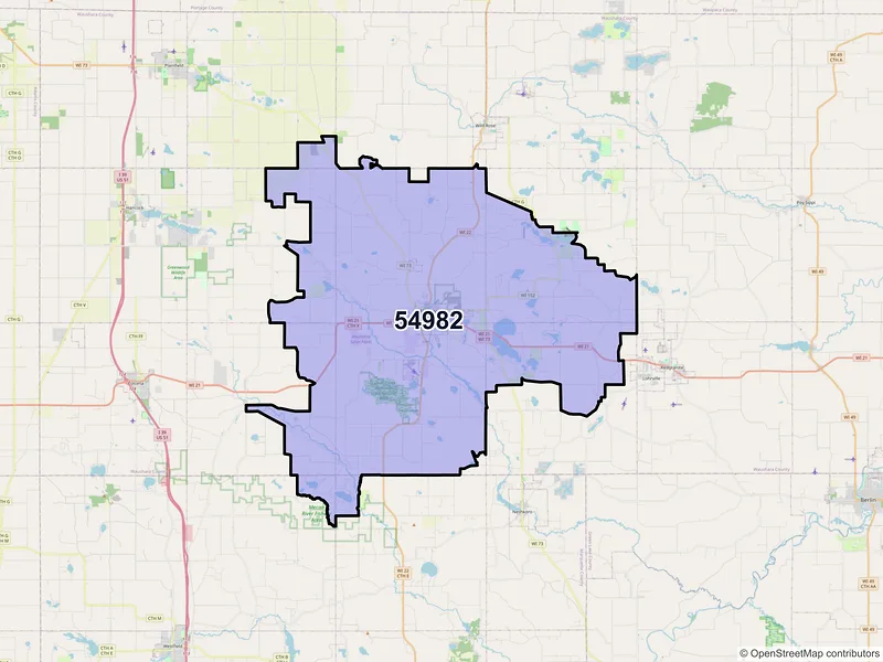 Map of Wautoma, Wisconsin and ZIP codes
