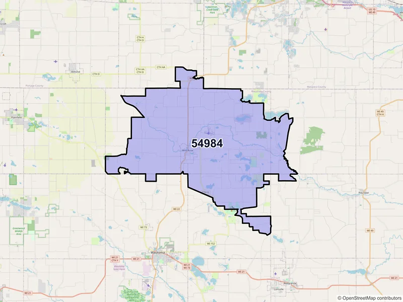 Map of ZIP Code 54984 — Wild Rose, WI